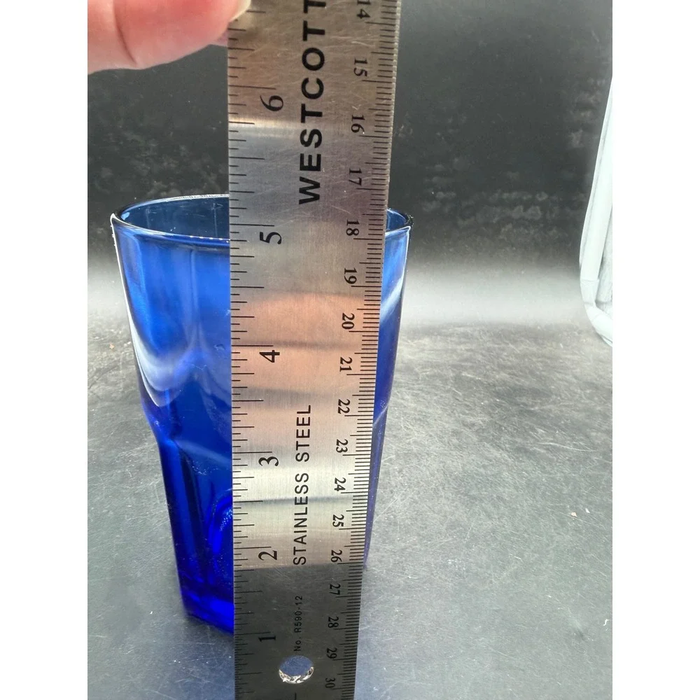 Crisa Cobalt Blue Glass Tumblers Set of 4 Octagonal Base Drinking Glasses 5.5in